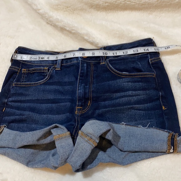 American Eagle hi-rise “shortie” shorts. Dark wash/cuffed/super stretch. Size 10 - Picture 7 of 11